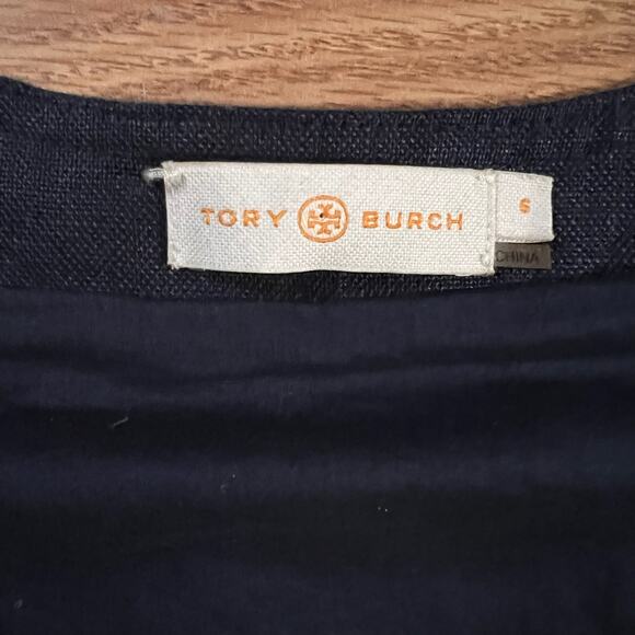 Tory Burch Navy Linen Button Front Dress 6 | Sleeveless Shift Preppy Resort Chic - Picture 7 of 7